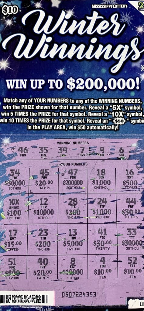 A Hernando woman won $1,000 on a Winter Winnings scratch-off game purchased from Byhalia Food Mart 2 on Hwy. 309 S., Byhalia.