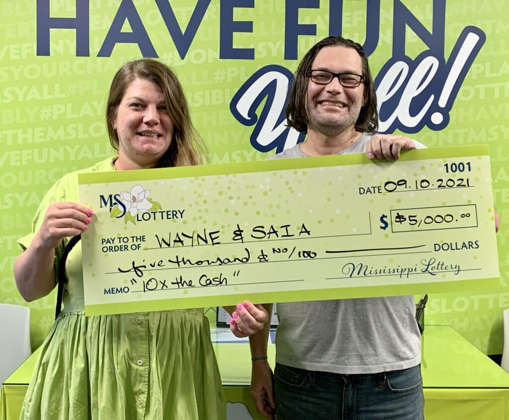Wayne and Saia of Tylertown won $5,000 on a 10x the Cash scratch-off game purchased from HWY 98 Marathon on Hwy. 98 E., McComb.